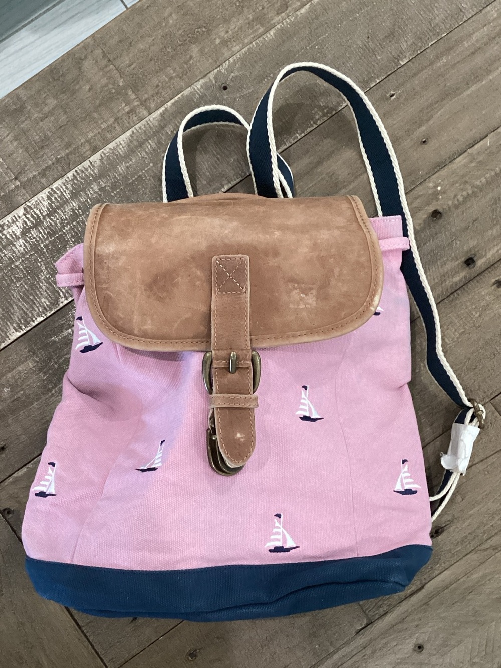 L.L. Bean Pink Canvas Backpack with Navy Trim